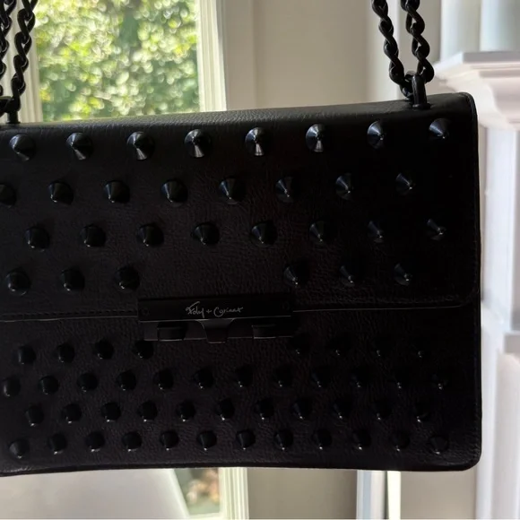 Foley + Corinna Black Spiked Studded Shoulder Bag Spikes Punk Goth - Picture 16 of 17